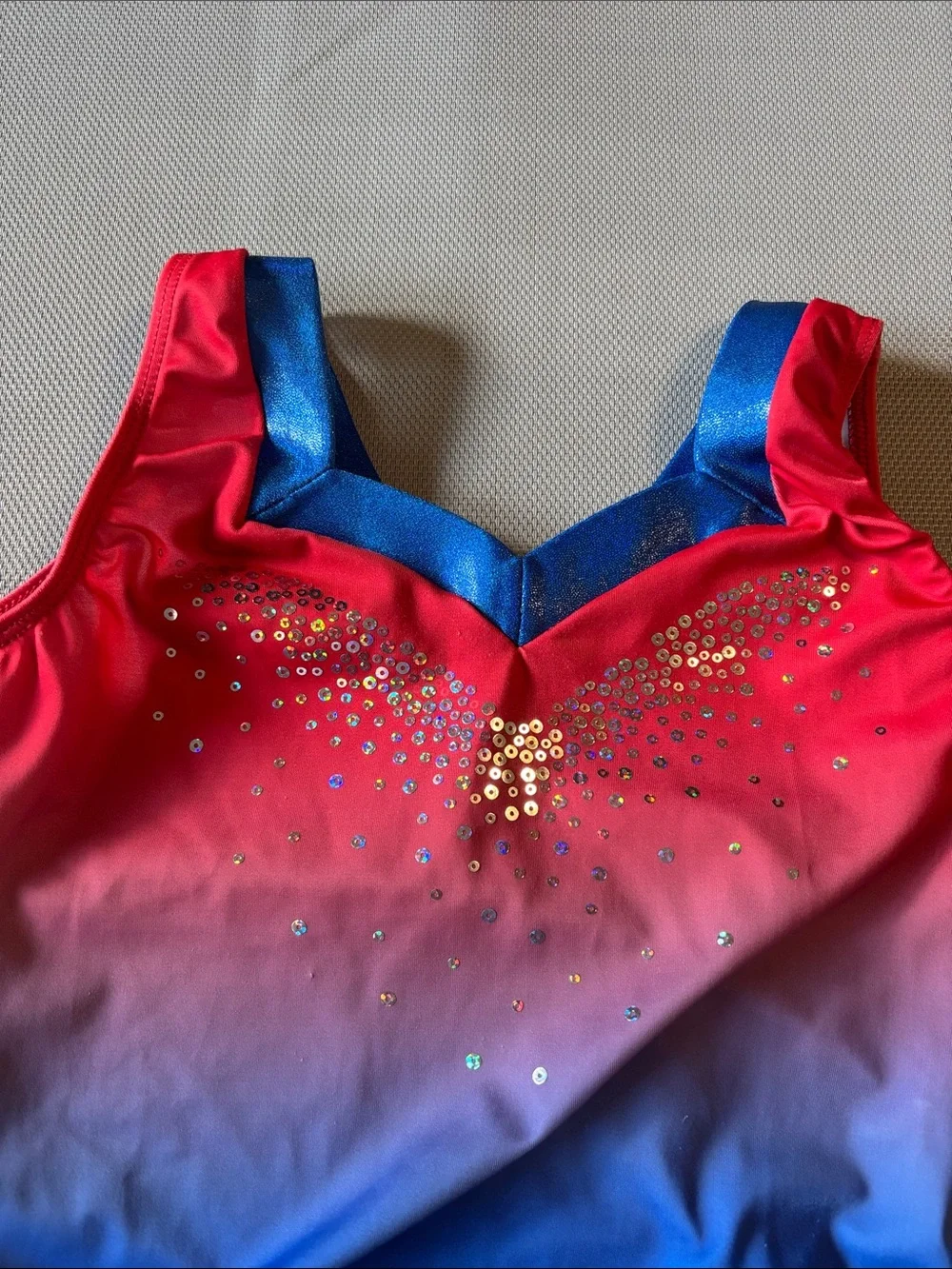 GK ELITE lady liberty  tank leotard SZ AXS Red to Blue Ombre Swim  with Sparkle